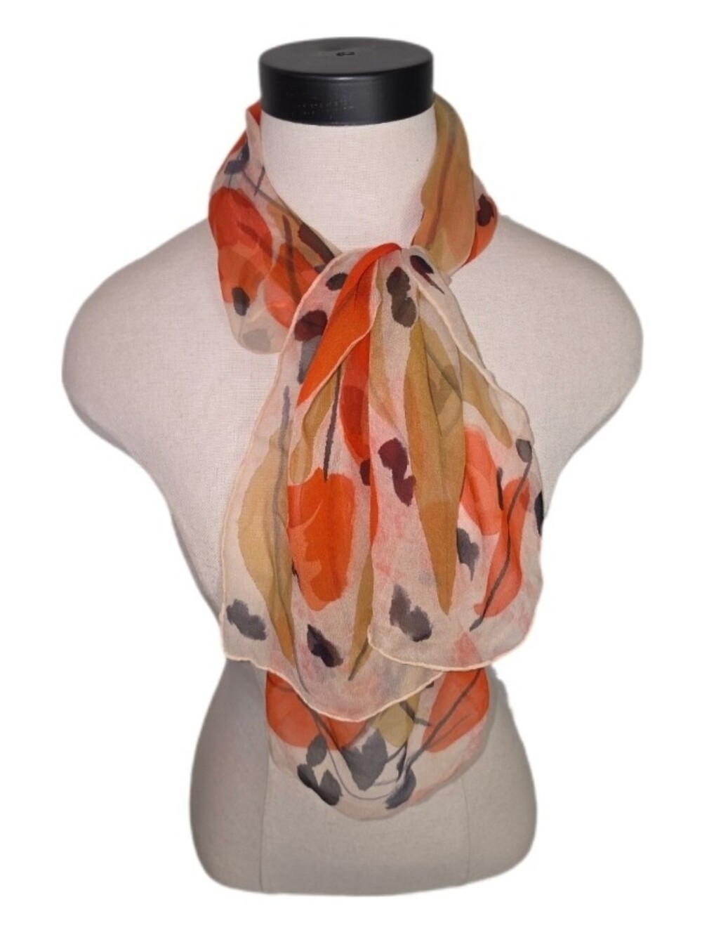 Vintage Scarf Boho-Chic Semi Sheer Floral Lightweight Coral Size OS